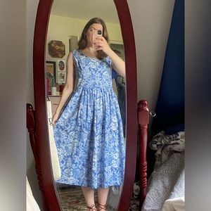 Blue botanical print Laura Ashley pinafore style dress